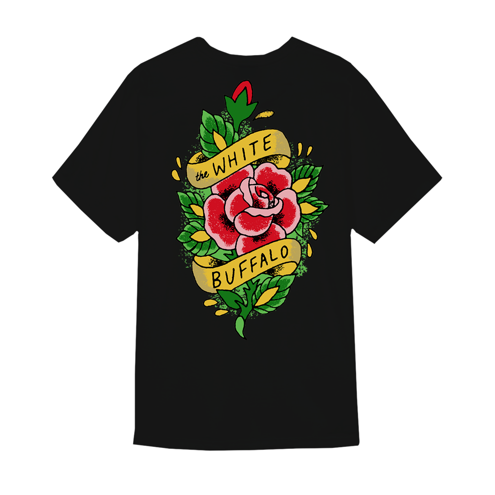 Tattoo Black Rose and Banner' Unisex Baseball T-Shirt